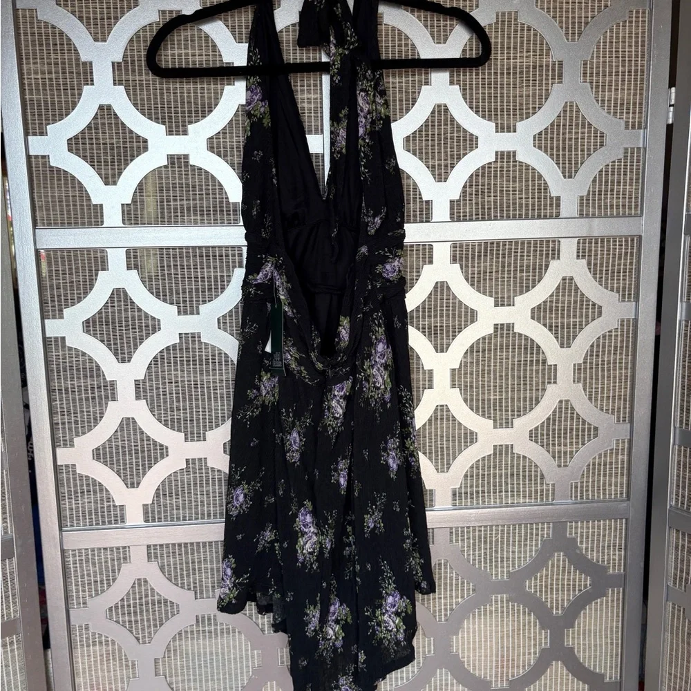 NWT Halter Wild Fable Black and Purple Floral Backless Dress - Picture 6 of 8